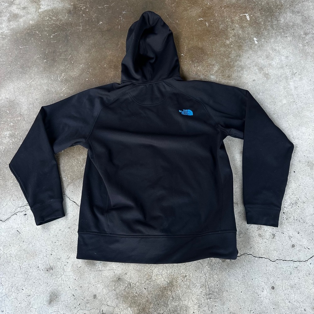 The North Face Full Zip Hoodie Mens Large Black Blue Logo Performance Fleece - Picture 2 of 5